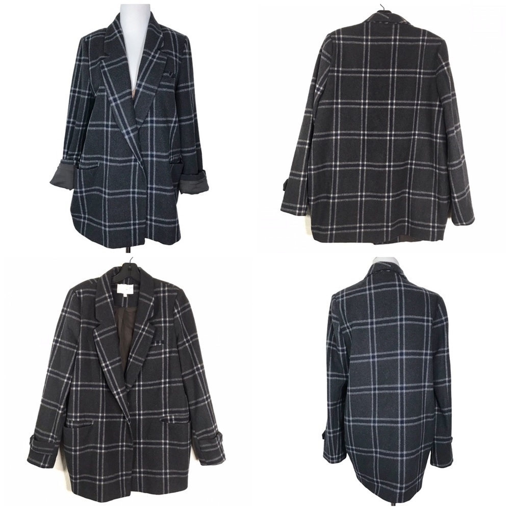 J.O.A. Blue Gray Checkered Wool Blend Short Coat Single Button Jacket Medium
